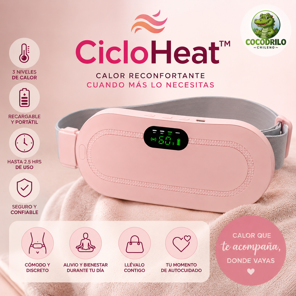 CICLOHEAT™ - Cinturón Térmico Menstrual Eléctrico Recargable