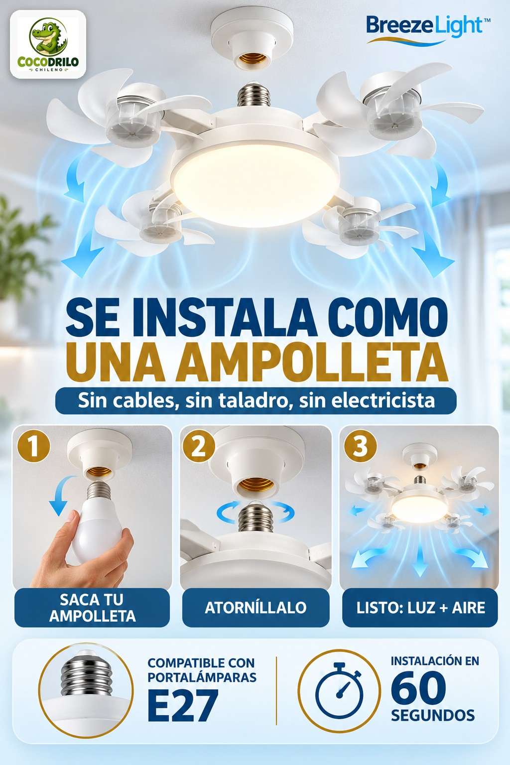 BreezeLight™ Ventilador de Techo con Luz LED 2 en 1